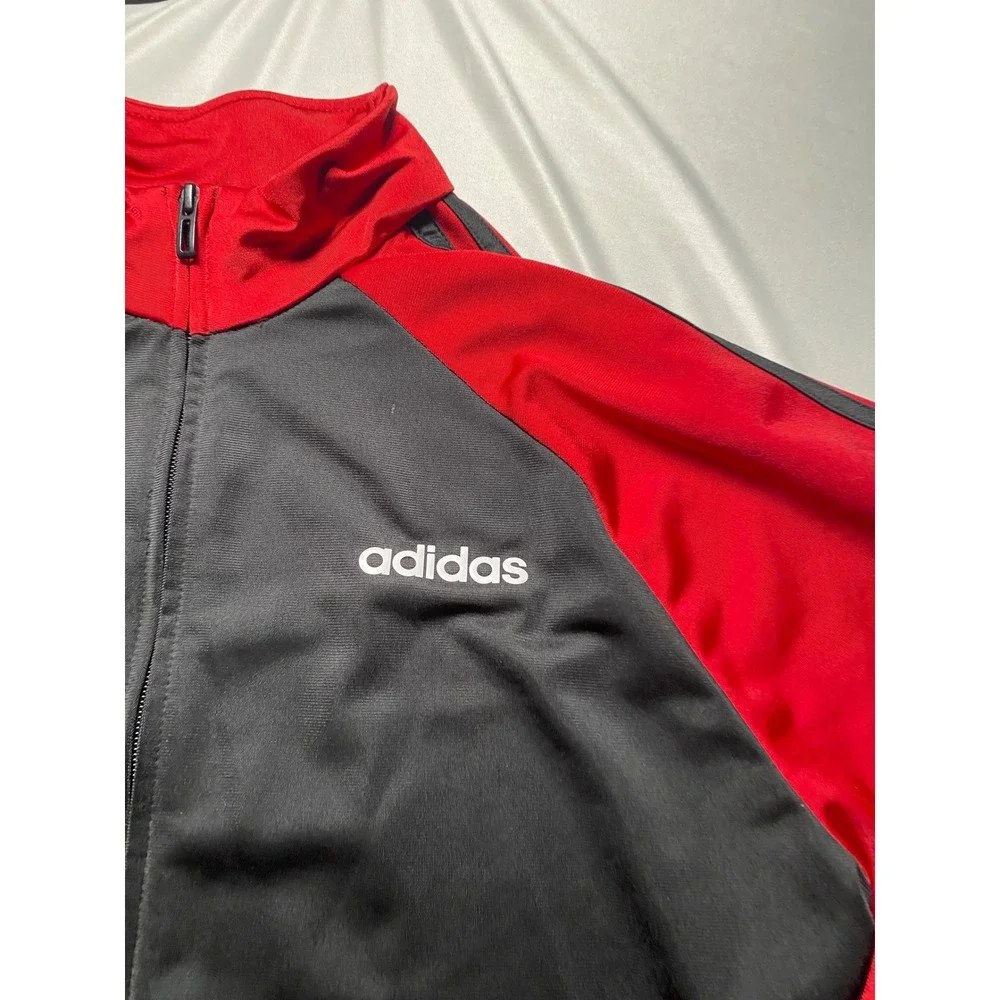 Adidas Mens Track Jacket Black Red Full Zip Three Stripe FI6176 Large